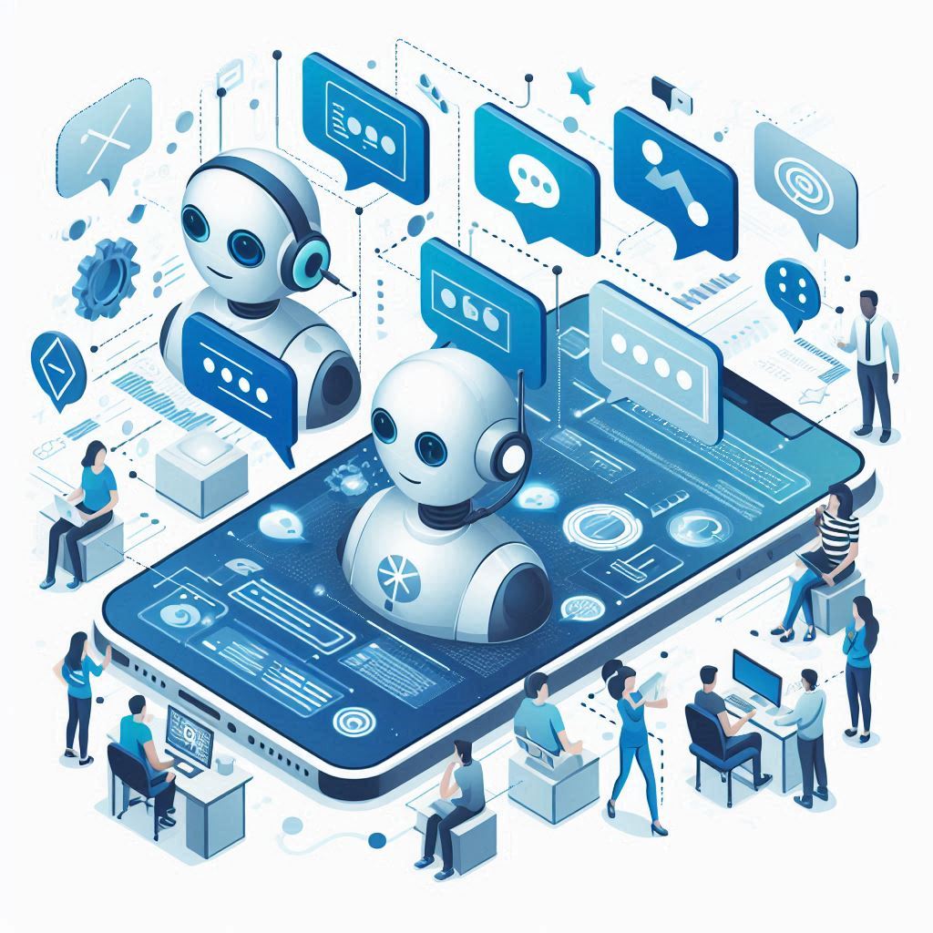 איור של צ'אט בוט ובועות דיבור המייצגות אינטראקציה