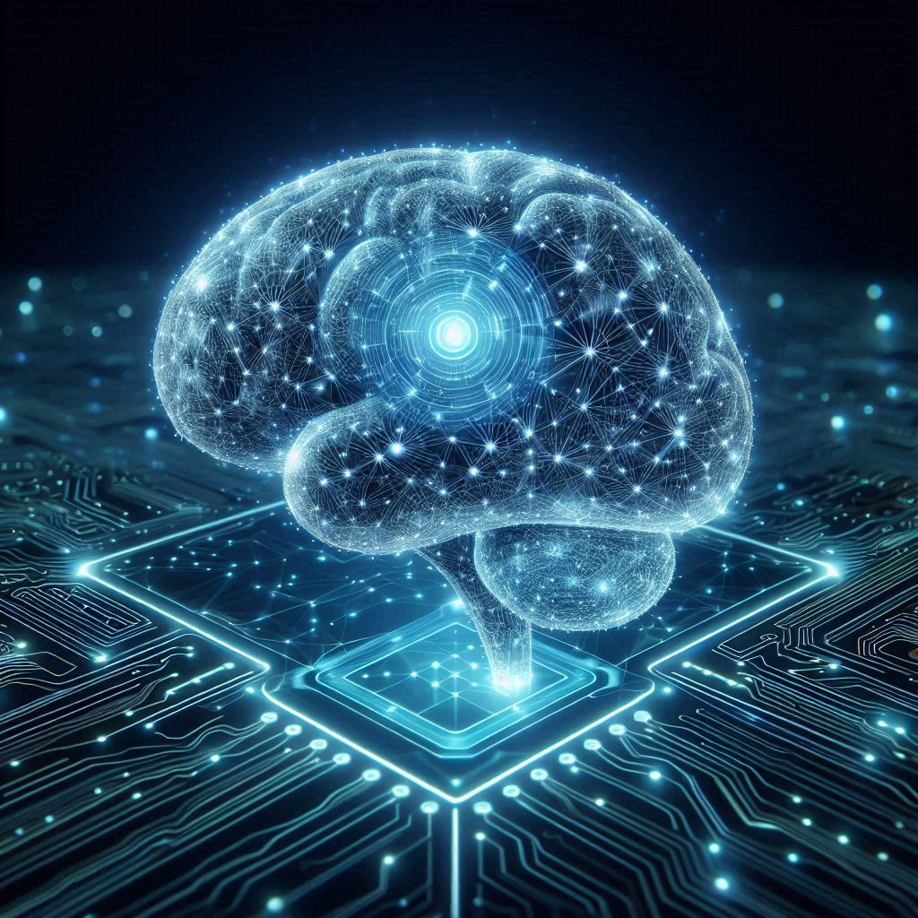 רשת נוירונים ומוח דיגיטלי המייצגים בינה מלאכותית